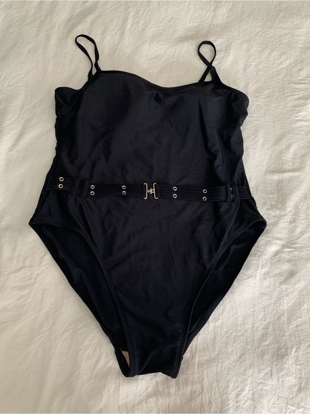 Classic Black One-Piece Swimsuit with Belt Detail Large 12/14 Beach Resortwear